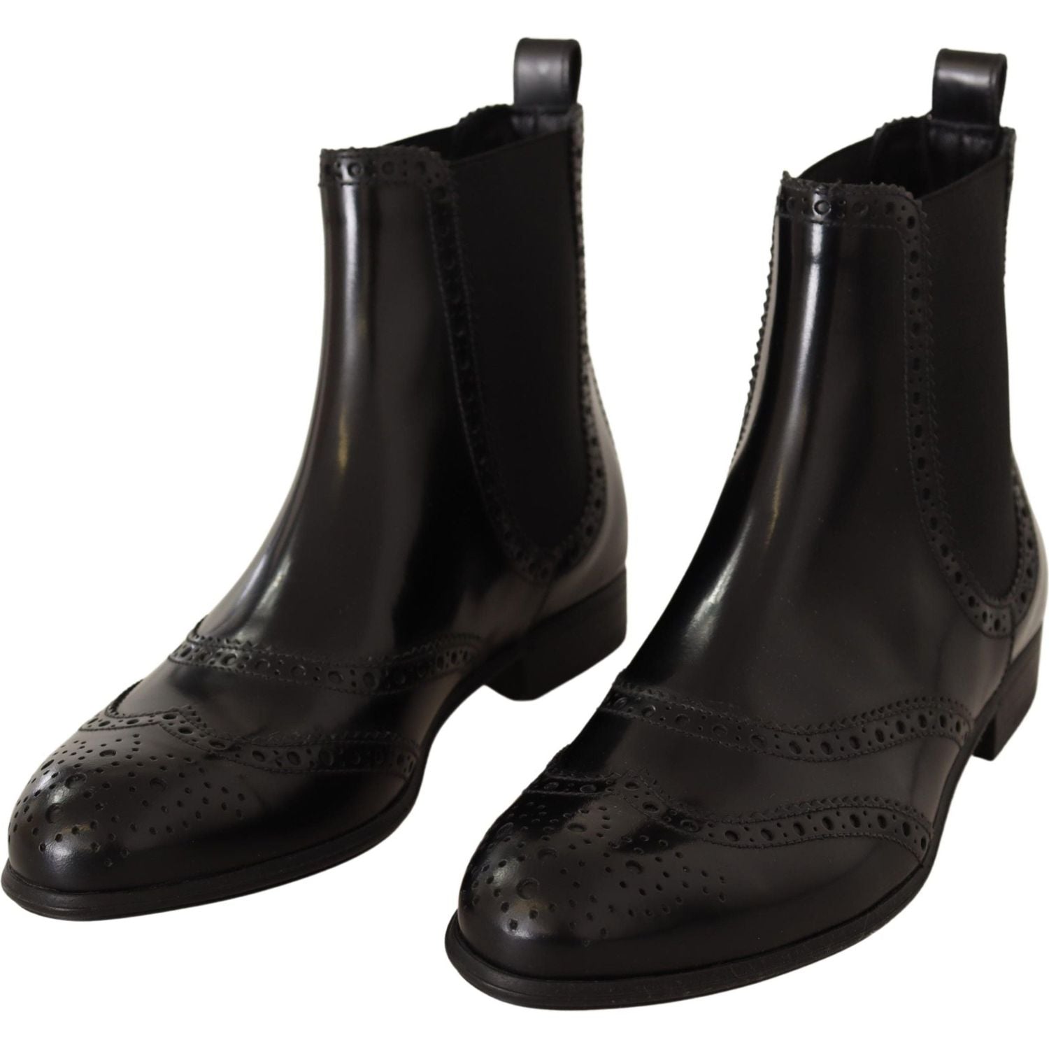 Dolce & Gabbana Black Leather Ankle High Flat Boots Shoes