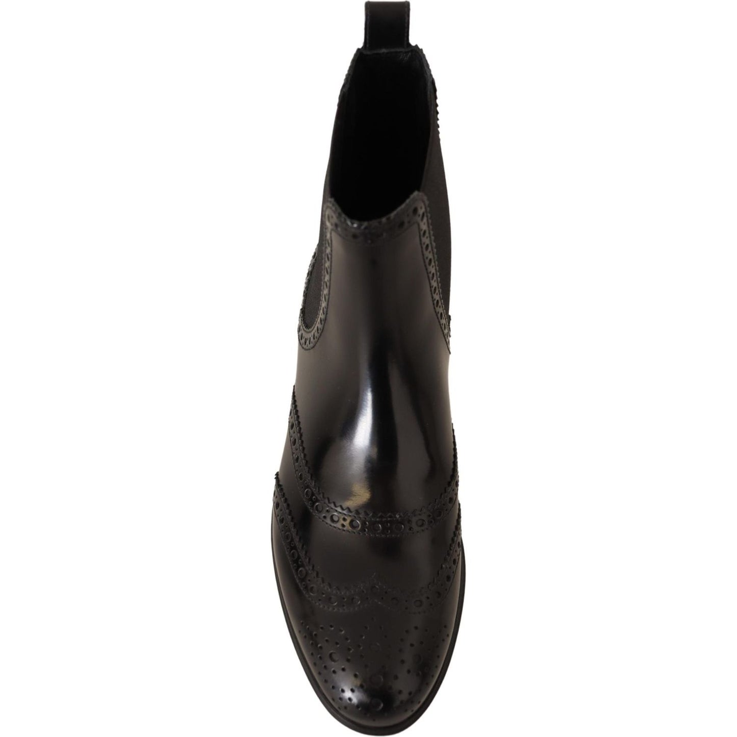 Dolce & Gabbana Black Leather Ankle High Flat Boots Shoes