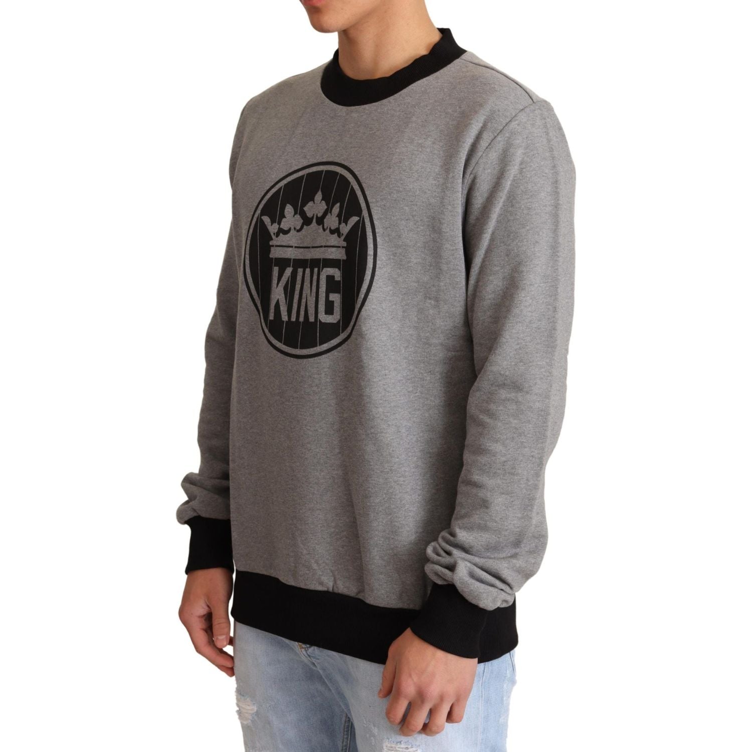 Dolce & Gabbana Gray Crown King Cotton Pullover Sweater