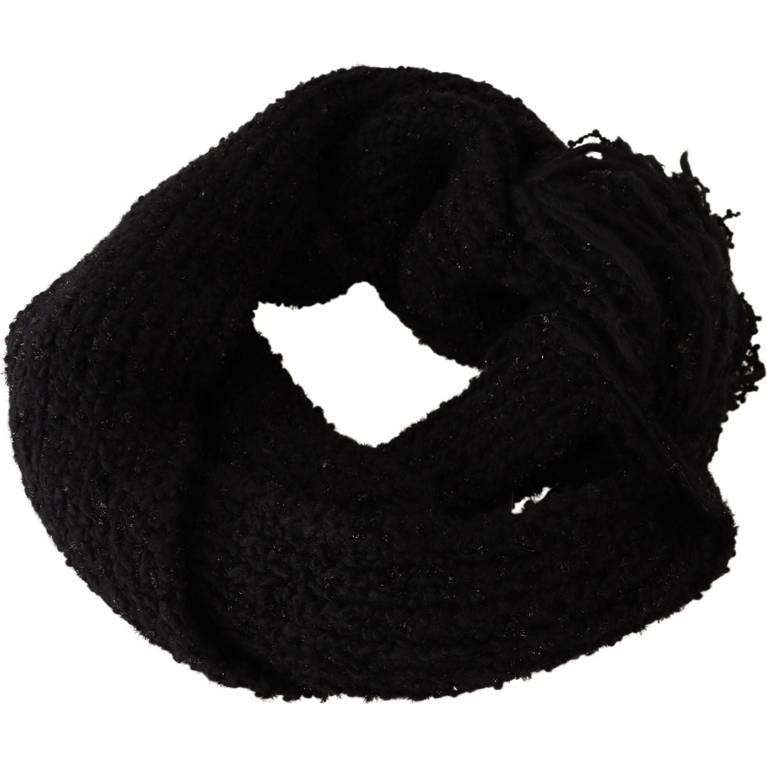 Dolce & Gabbana Black Virgin Wool Knitted Wrap Shawl Scarf
