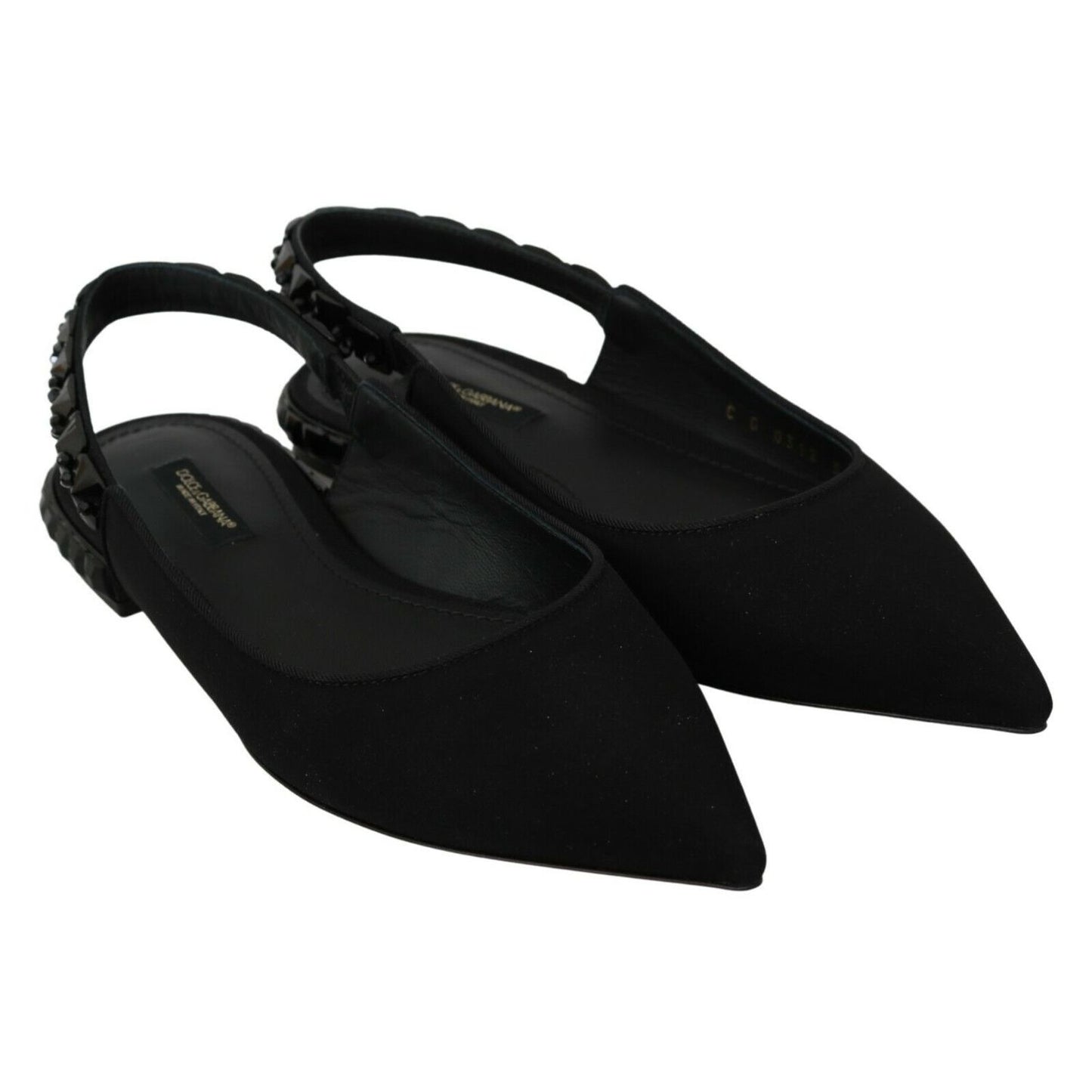Dolce & Gabbana Black Flats Slingback Charmeuse Shoes