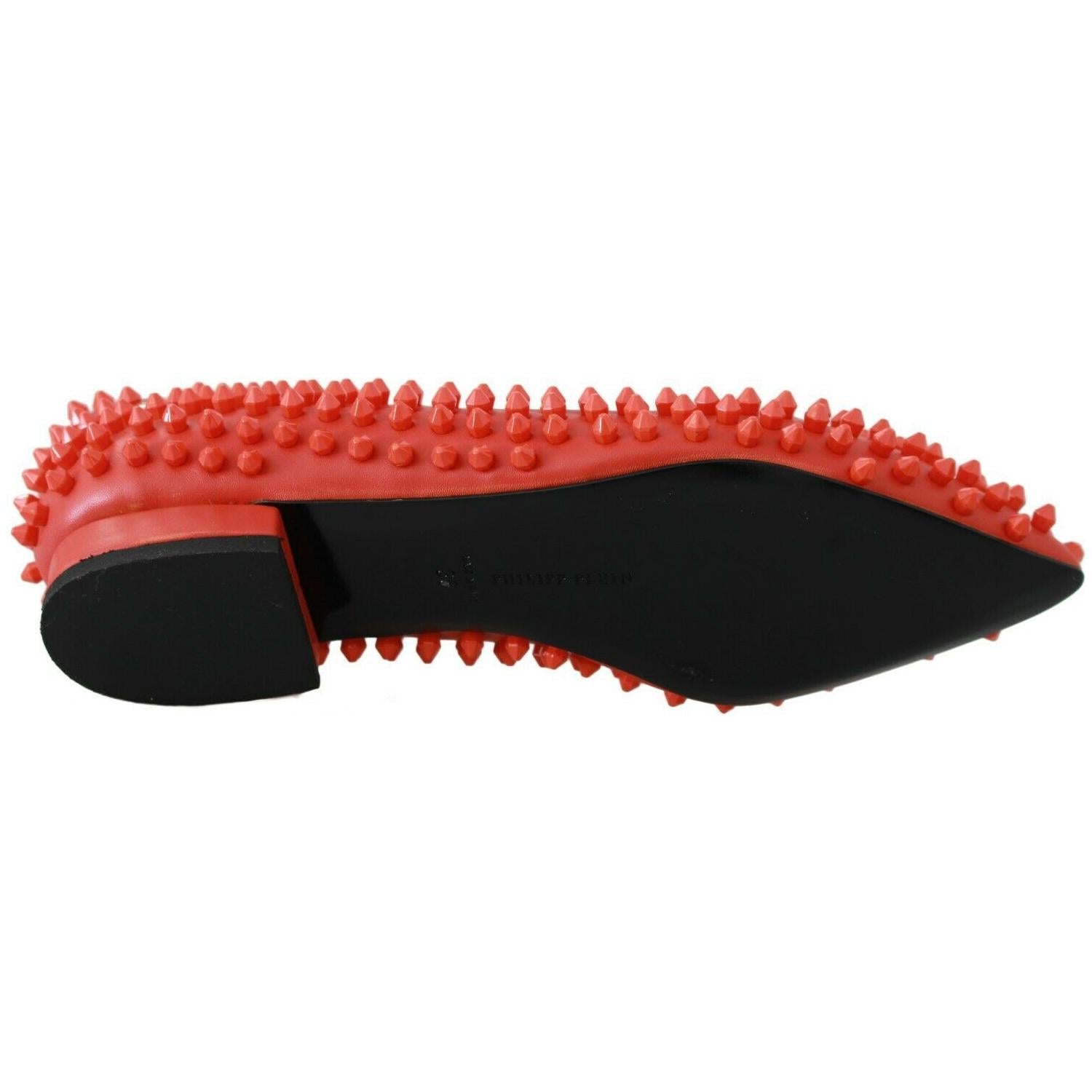 Philipp Plein Orange Leather Ballerina WHAT I DO Flats Shoes