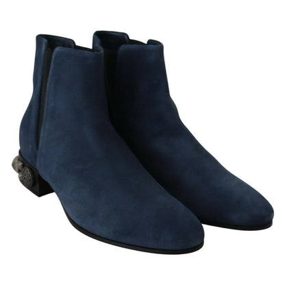 Dolce & Gabbana Blue Suede Embellished Studded Boots Shoes