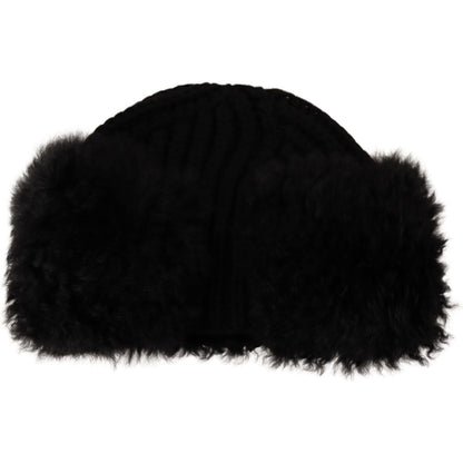 Dolce & Gabbana Black Cashmere Fur Women Beanie Women Hat Beanie Hat