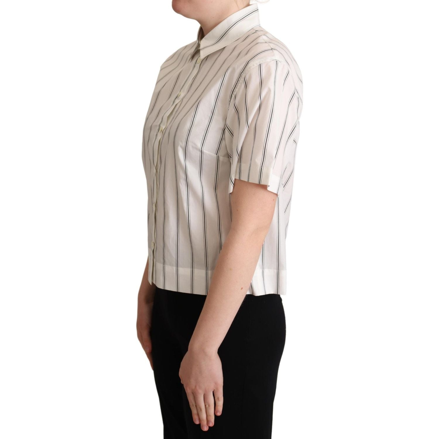 Dolce & Gabbana White Black Stripes Collared Shirt Top