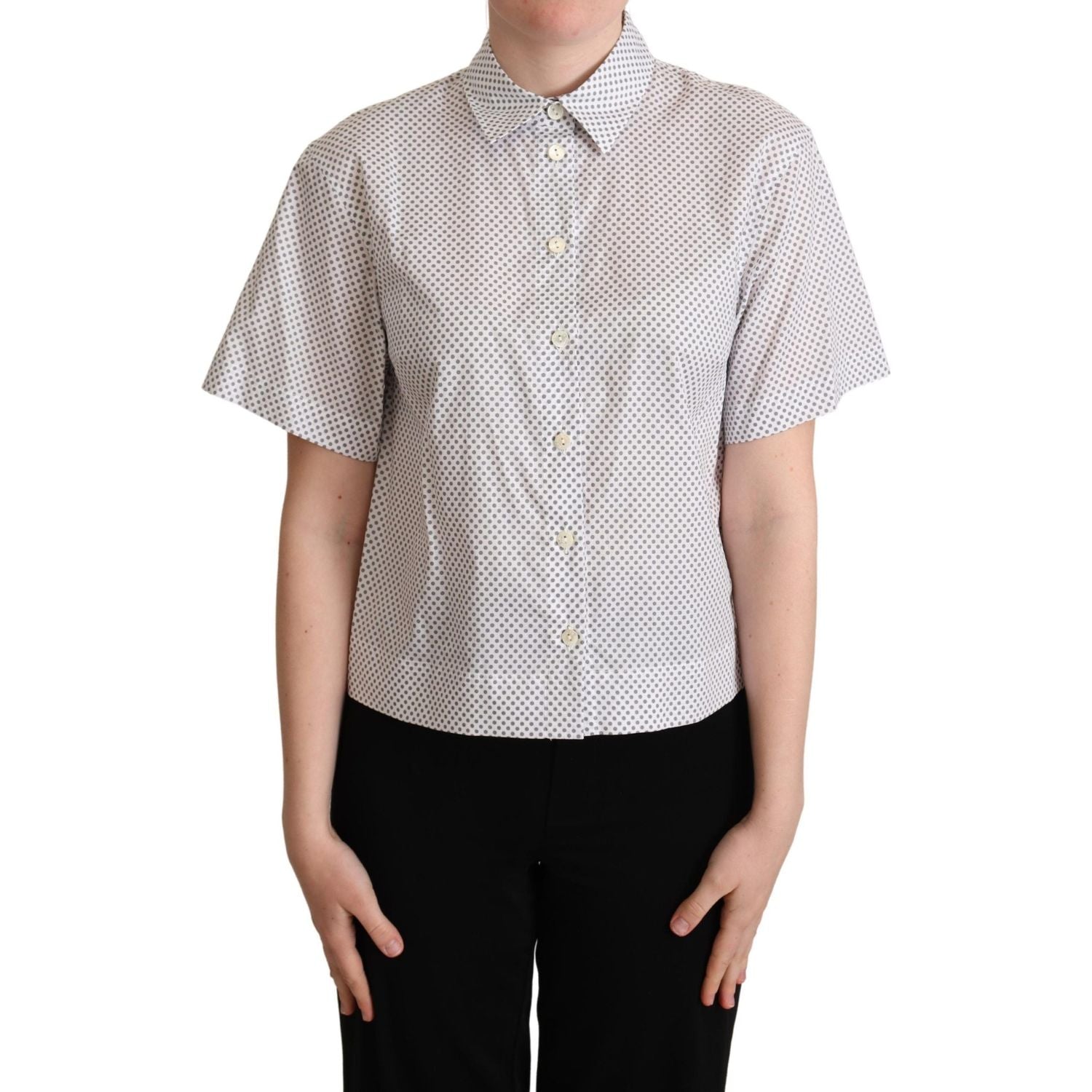 Dolce & Gabbana White Gray Polka Dots Collared Button Shirt