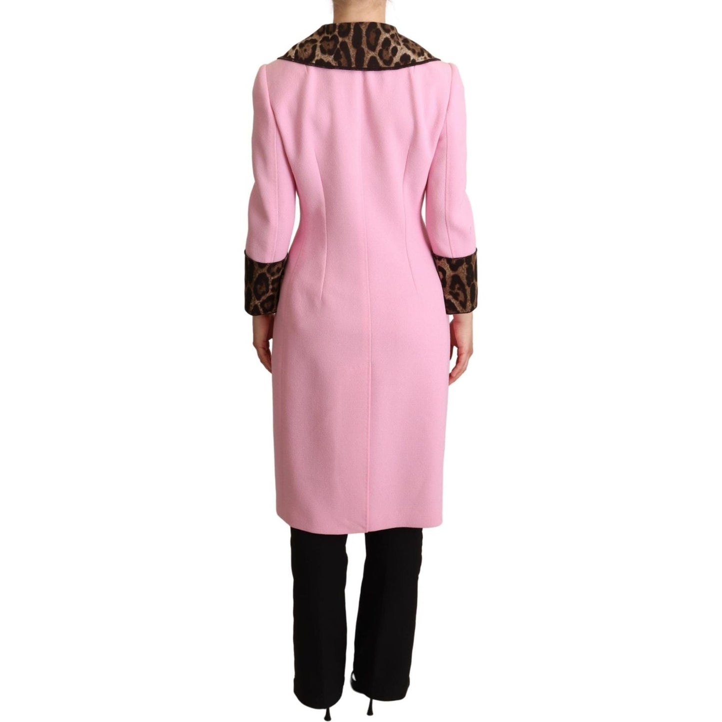 Dolce & Gabbana Pink Leopard Wool Trenchcoat Jacket JKT2973 -38