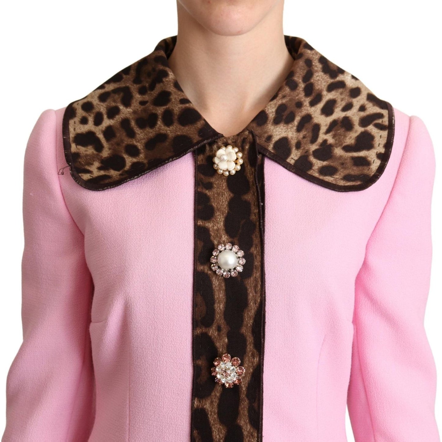 Dolce & Gabbana Pink Leopard Wool Trenchcoat Jacket JKT2973 -38