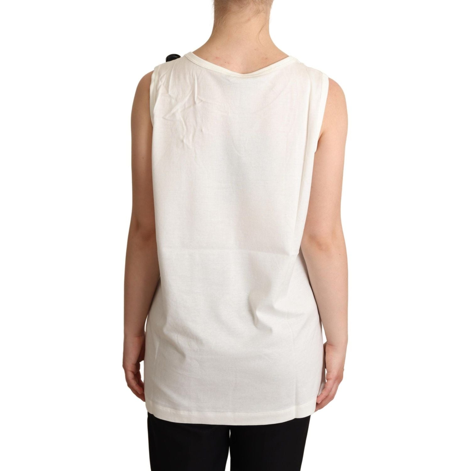 Dolce & Gabbana White Dog Floral Print Embellished  T-shirt