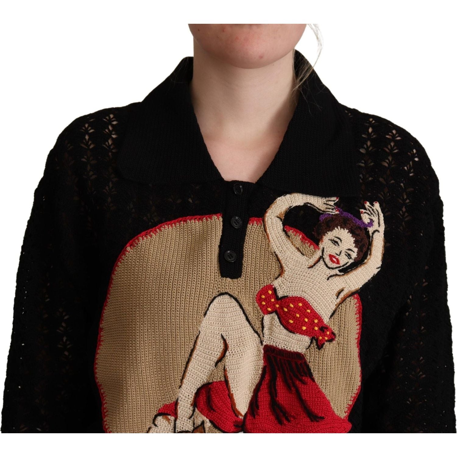 Dolce & Gabbana Black Embroidered Knitted Cotton Sweater