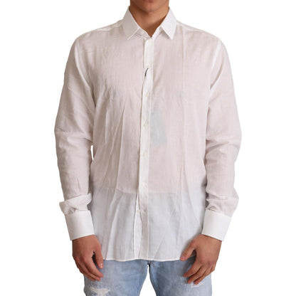 Dolce & Gabbana White Cotton Floral Pattern MARTINI Shirt Dolce & Gabbana