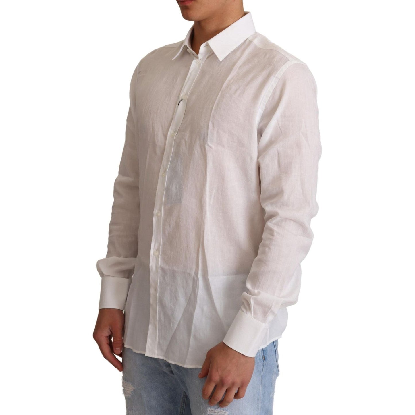 Dolce & Gabbana White Cotton Floral Pattern MARTINI Shirt Dolce & Gabbana