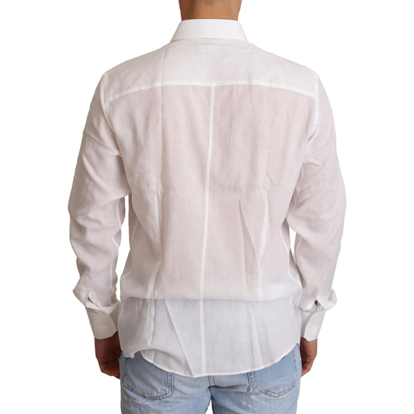 Dolce & Gabbana White Cotton Floral Pattern MARTINI Shirt Dolce & Gabbana