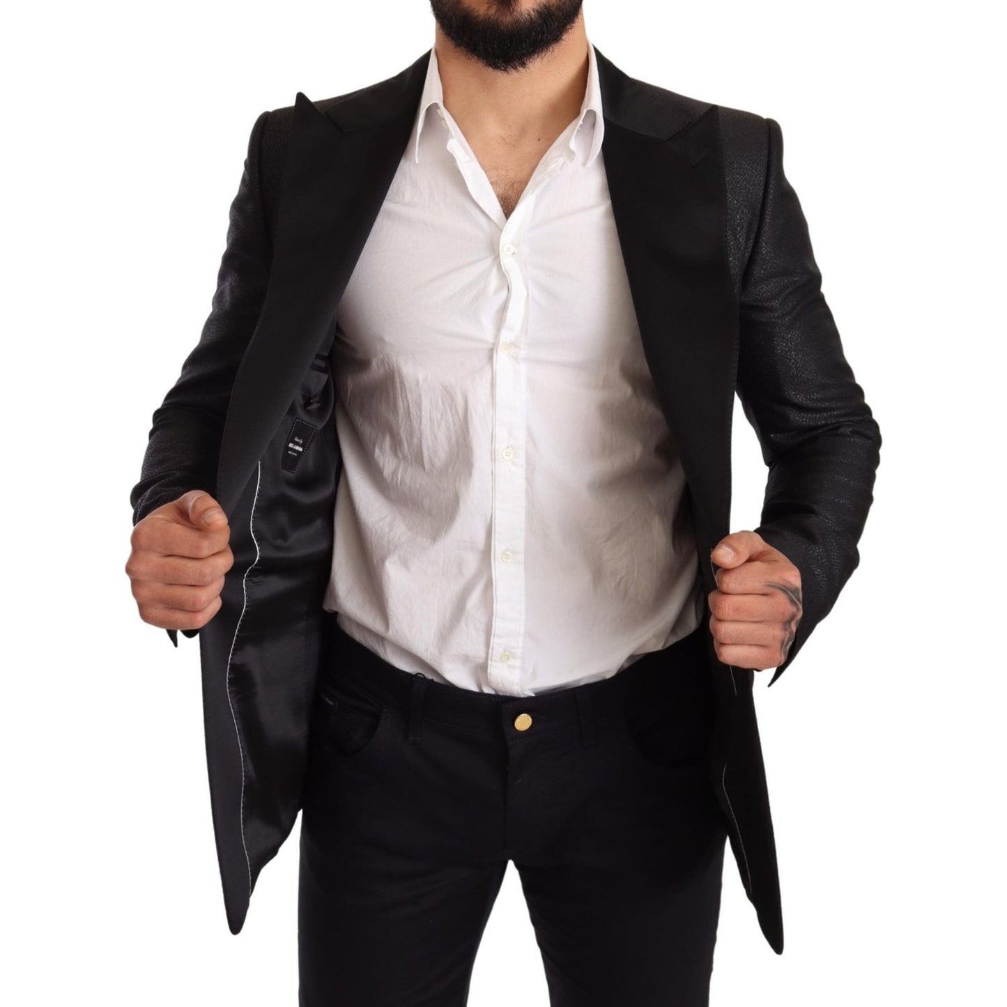 Dolce & Gabbana Black Metallic Slim Jacket Tuxedo Blazer Blazer Jacket