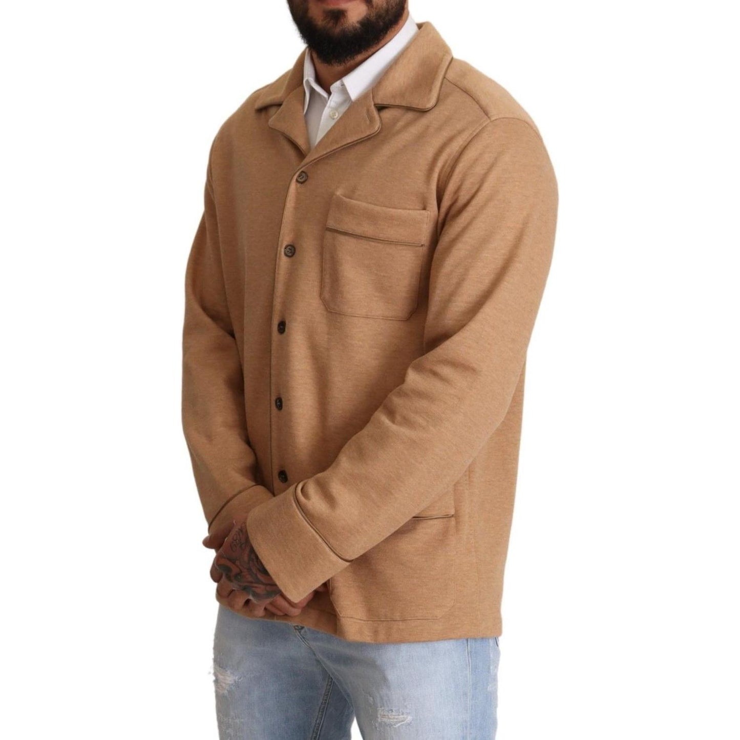 Dolce & Gabbana Brown Cotton Button Collared Coat Jacket