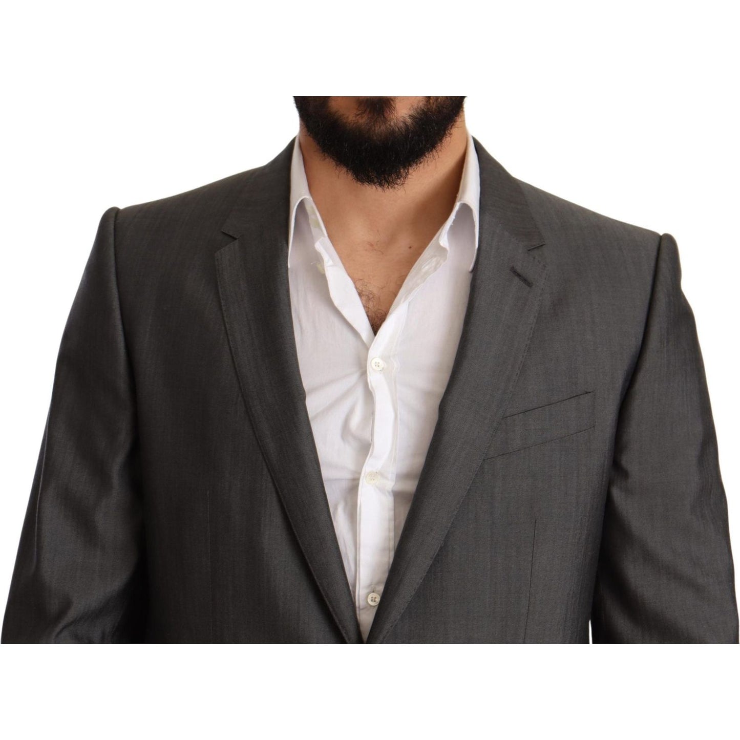 Dolce & Gabbana Gray Metallic MARTINI Slim Fit Set Suit KOS1882-48