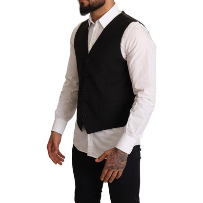 Dolce & Gabbana Black Wool Formal Waistcoat Dress Vest Jacket