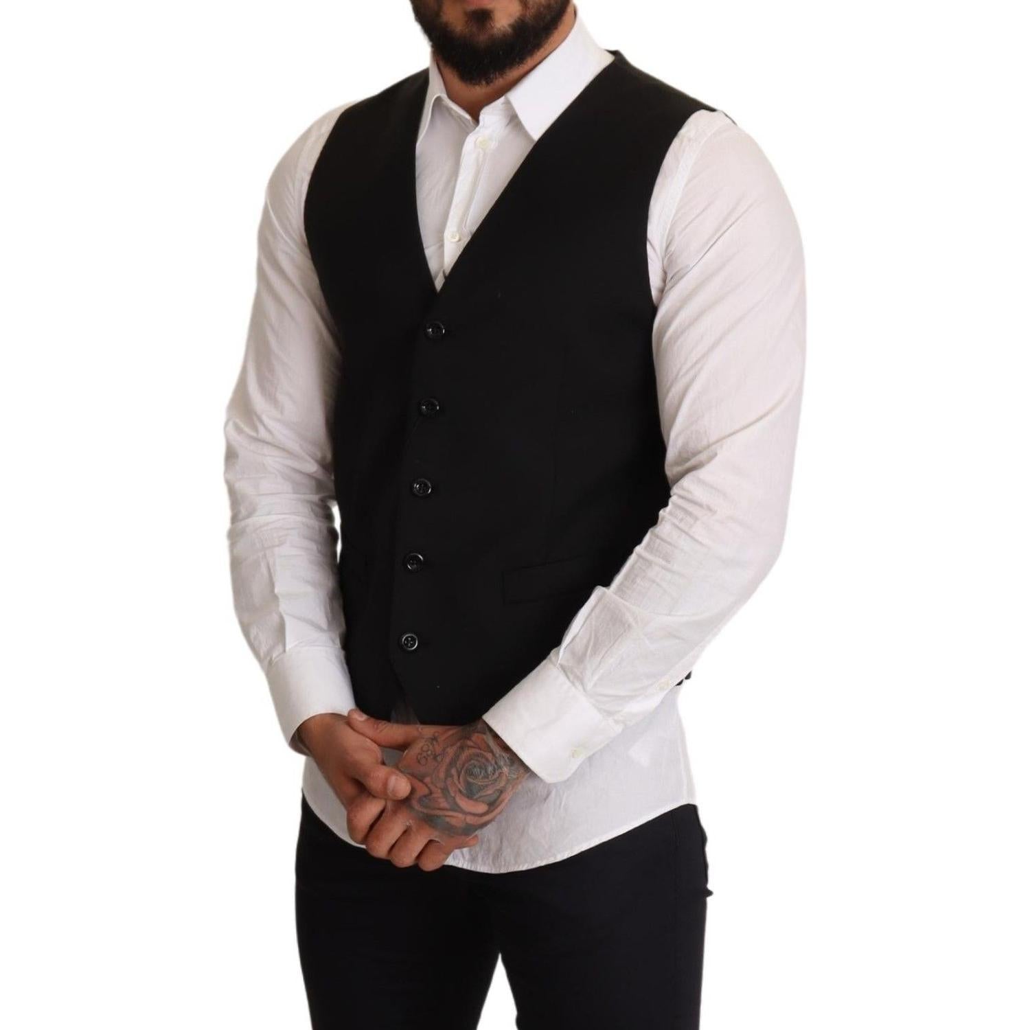 Dolce & Gabbana Black Wool Formal Waistcoat Dress