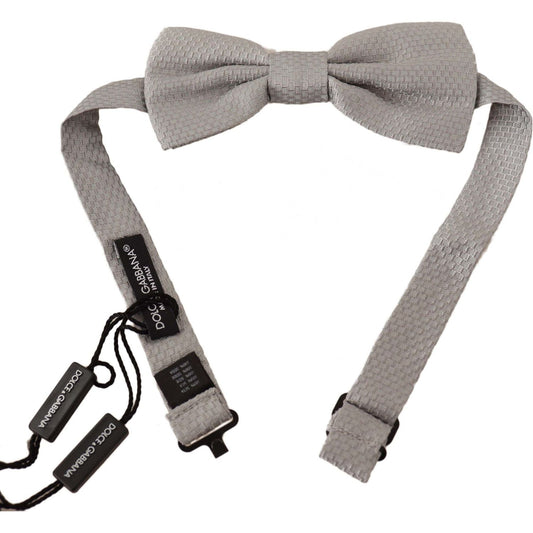 Dolce & Gabbana Silver Gray 100% Silk Adjustable Neck Papillon Bow Tie FT3504