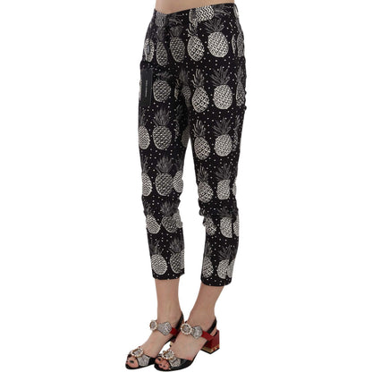 Dolce & Gabbana Black Pineapple Print Skinny Capri Pants Jeans & Pants