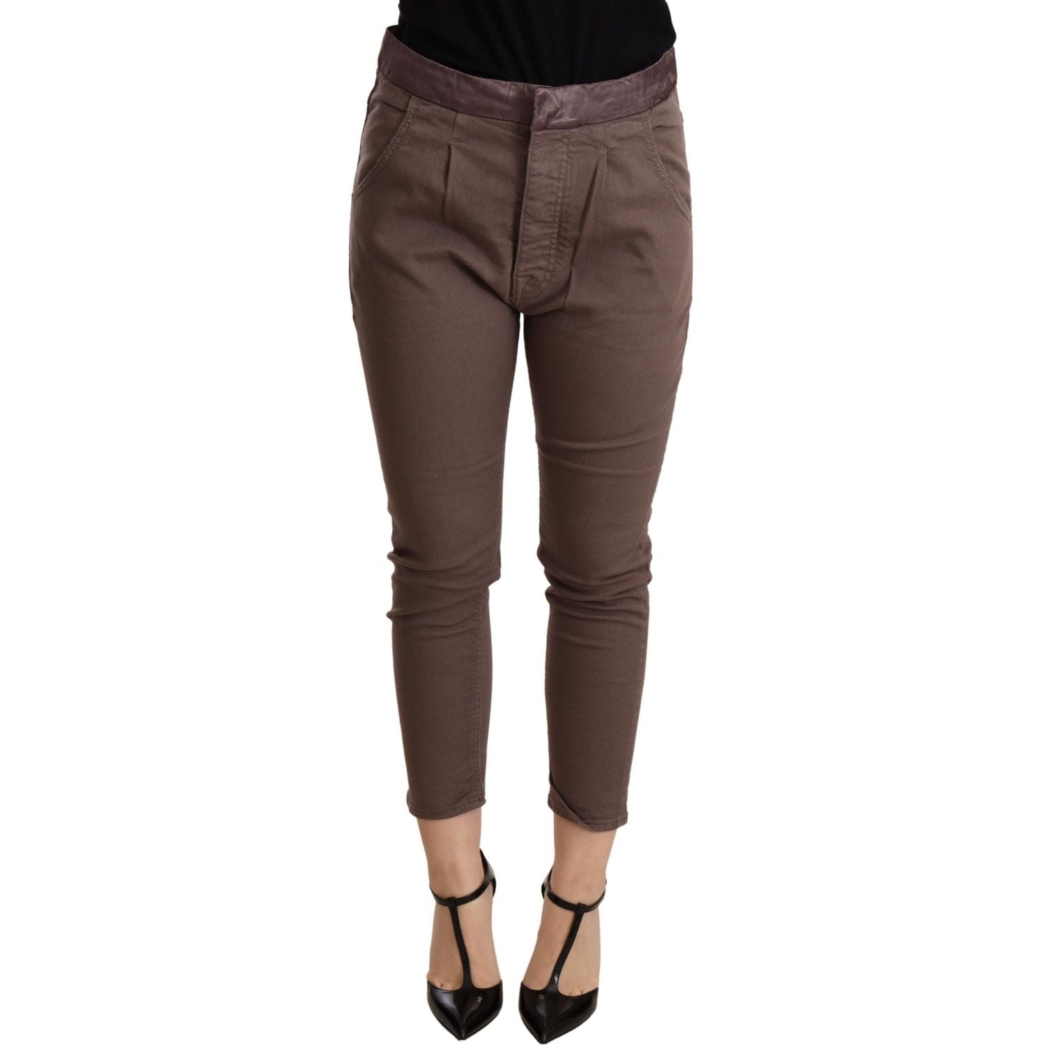 CYCLE Brown Mid Waist Cropped Skinny Stretch Trouser