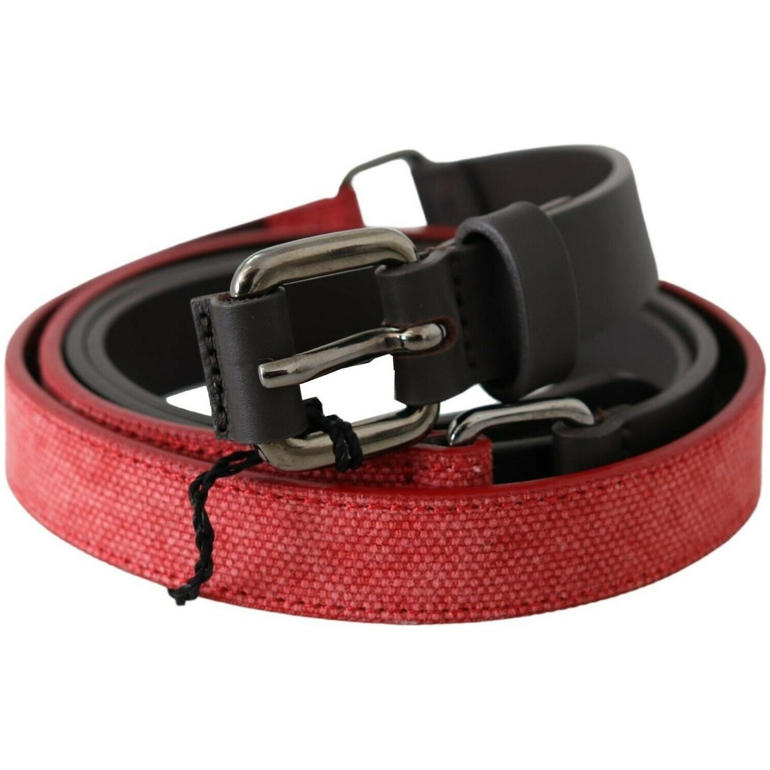 Costume National Red Brown Leather Silver Logo Buckle Waist Belt