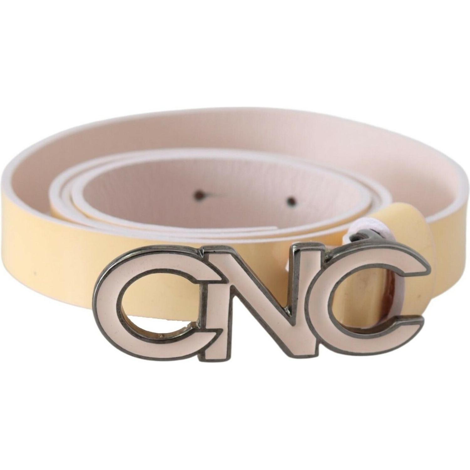 Costume National Beige Leather Pink Letter Logo Belt