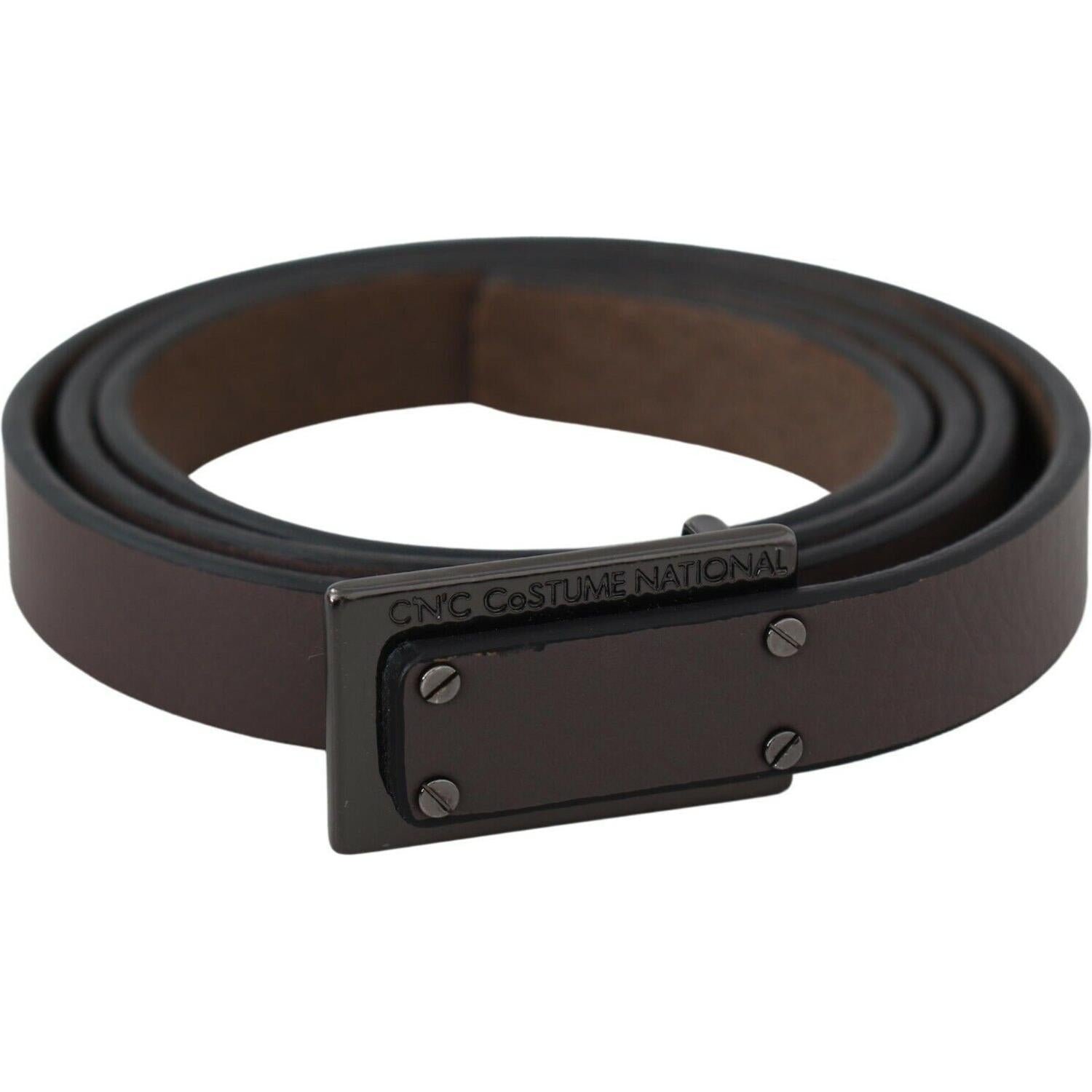 Costume National Brown Leather Tactical Logo Screw Buckle Belt