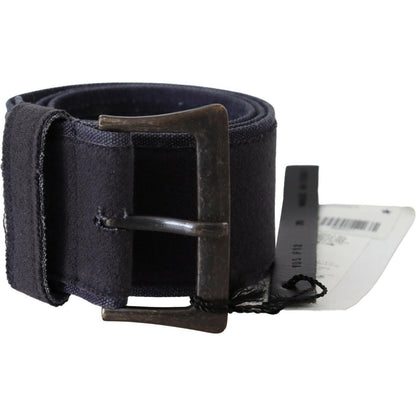 Ermanno Scervino Black Navy Blue Wide Square Rustic Buckle Belt