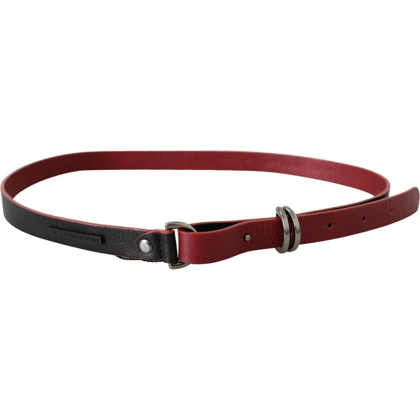Costume National Black Red Skinny Leather Logo Belt