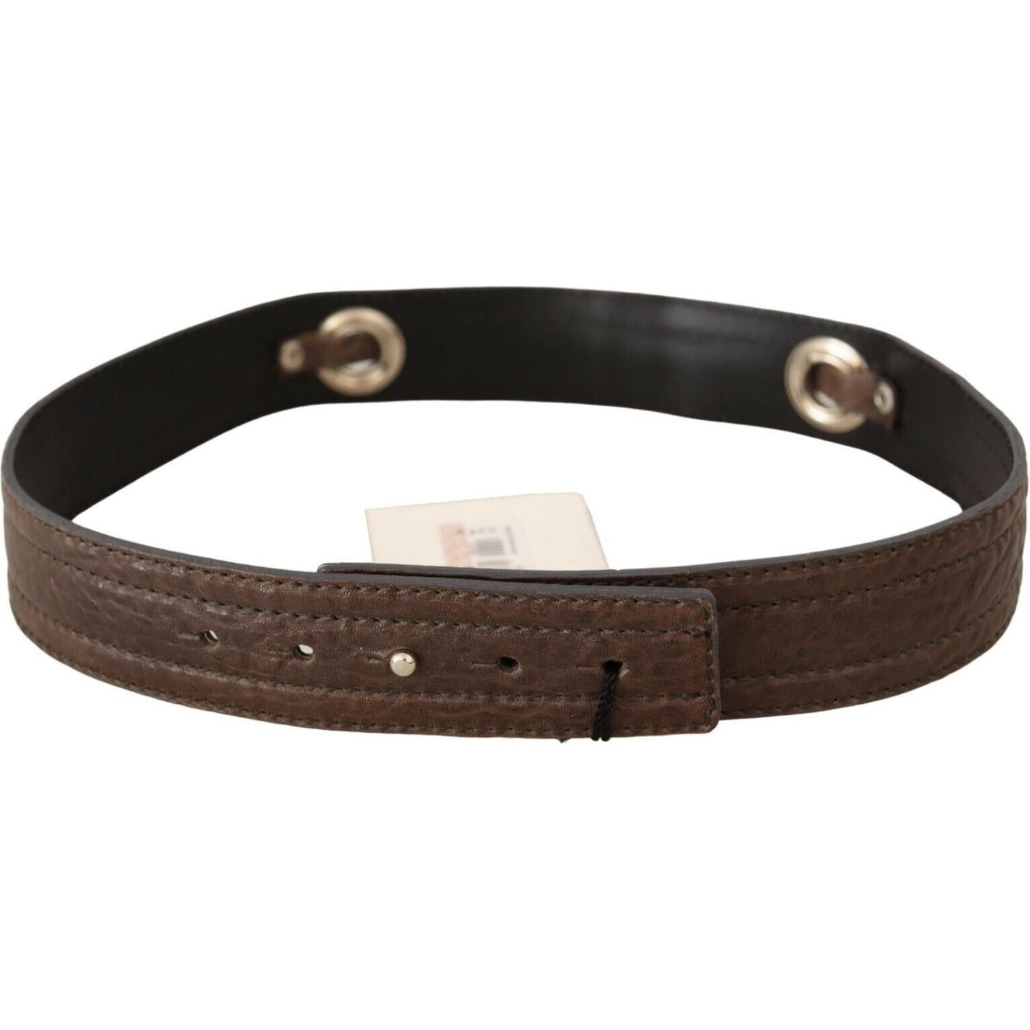 Costume National Brown Leather Silver Fastening Belt