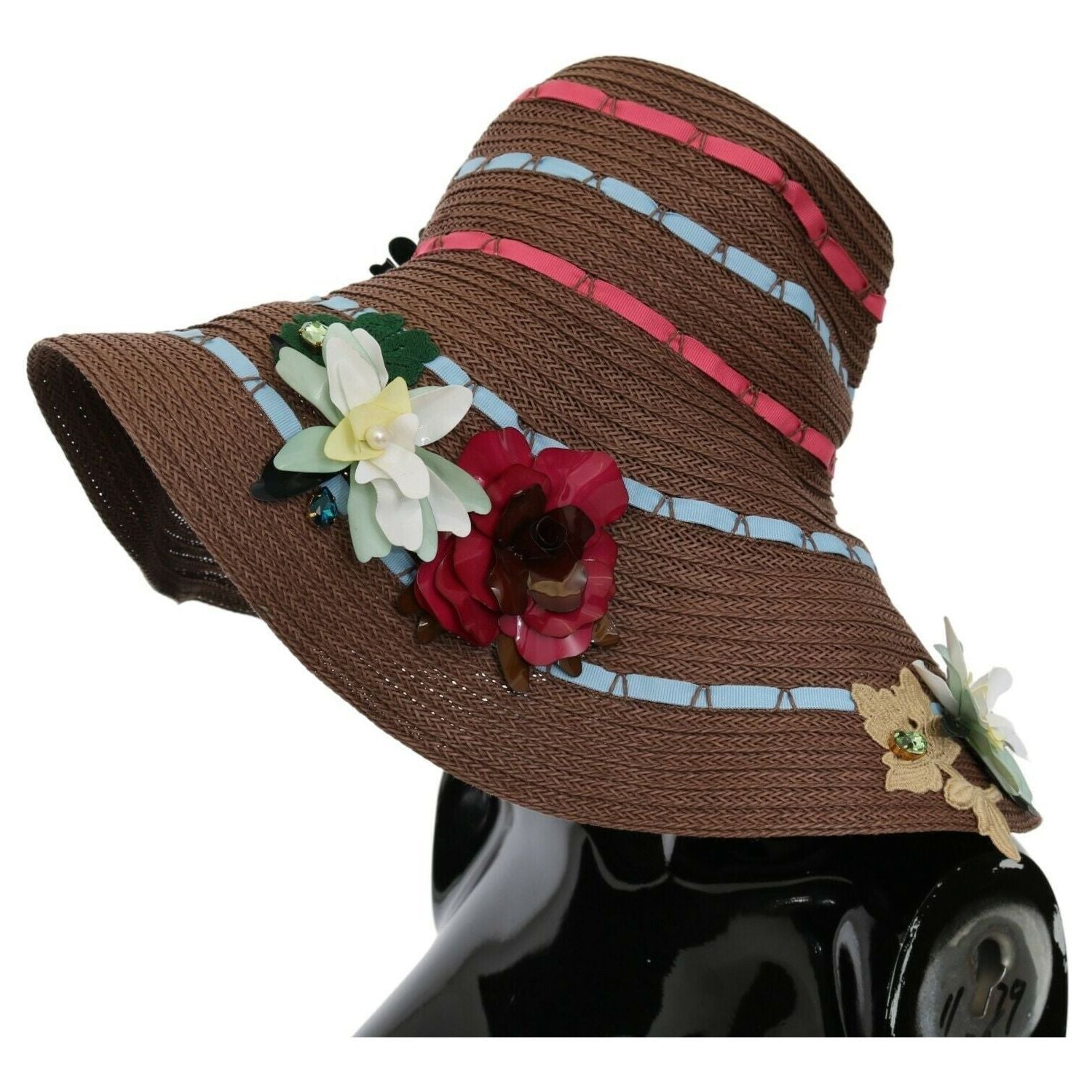 Dolce & Gabbana Brown Knitted Straw Floral Hat