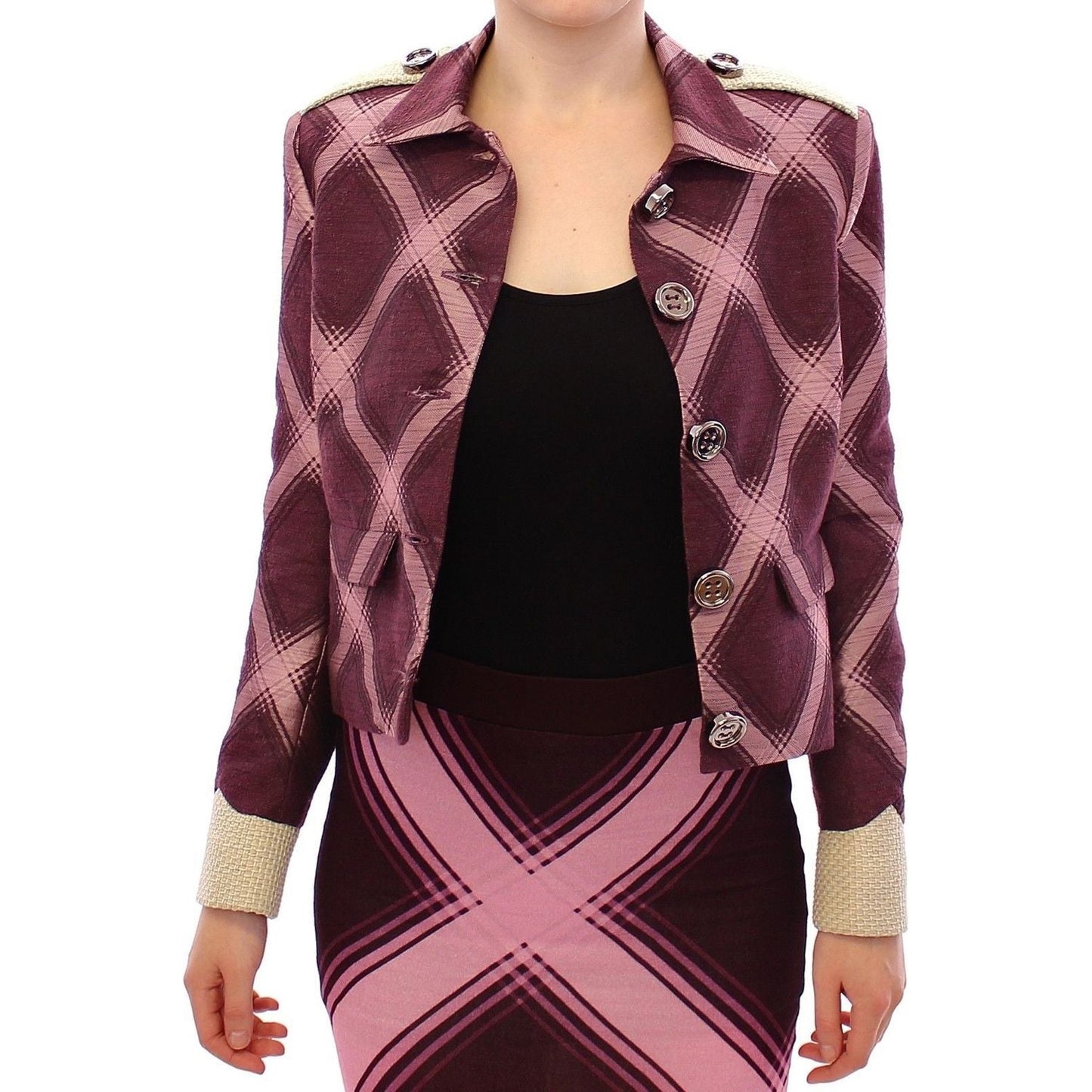 House of Holland Check Trench Coat Blazer Purple Jacket WOMAN COATS & JACKETS