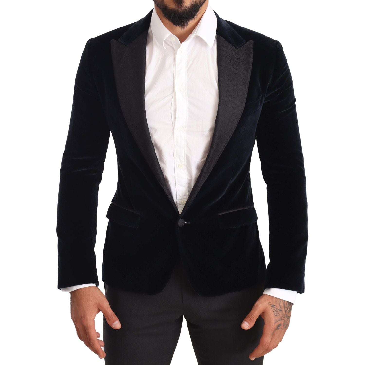 Dolce & Gabbana Blue Velvet Cotton Slim Fit Smoking Suit