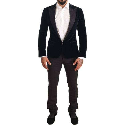 Dolce & Gabbana Blue Velvet Cotton Slim Fit Smoking Suit KOS1904-46