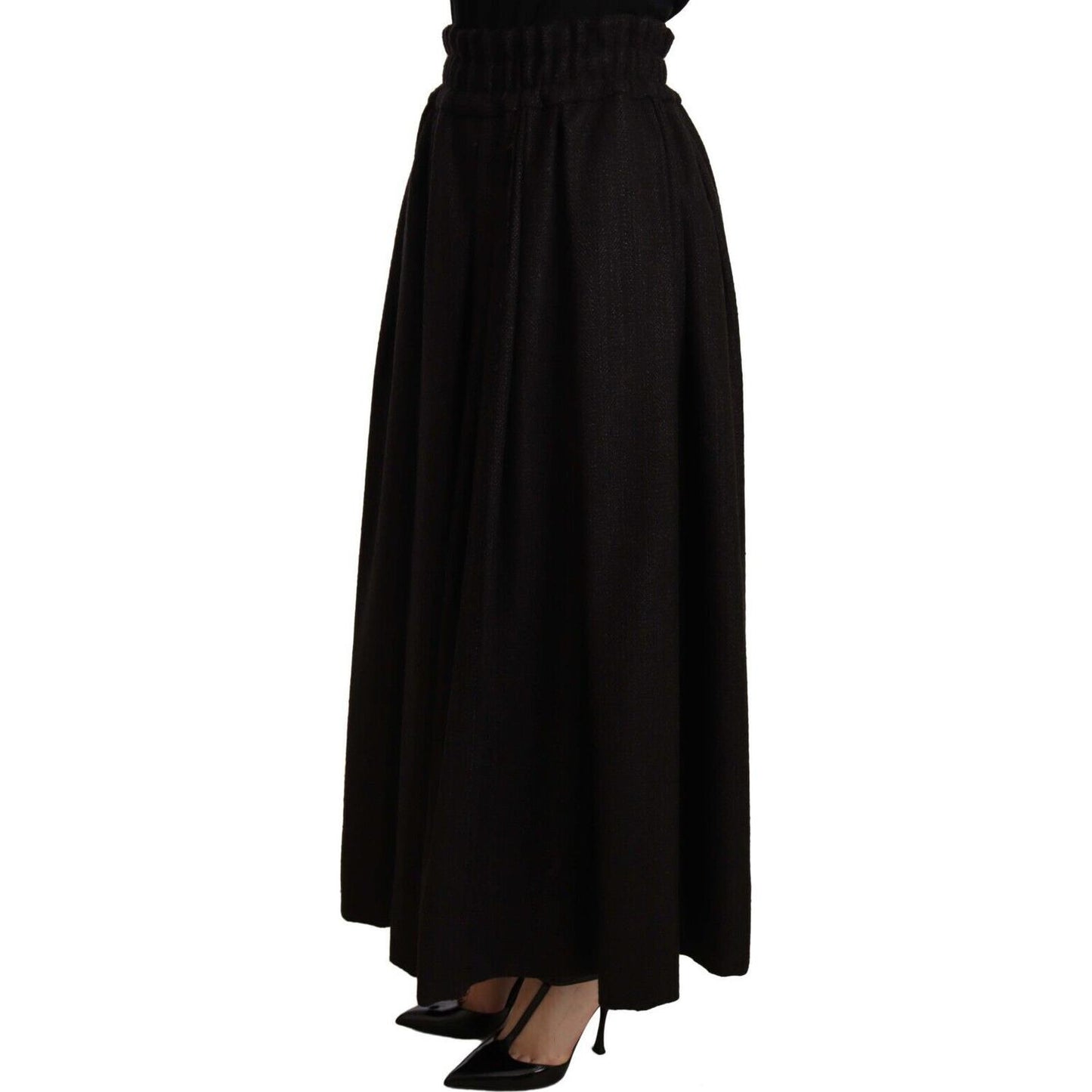 Dolce & Gabbana Black Wool High Waist Maxi PIECE Skirt WOMAN SKIRTS