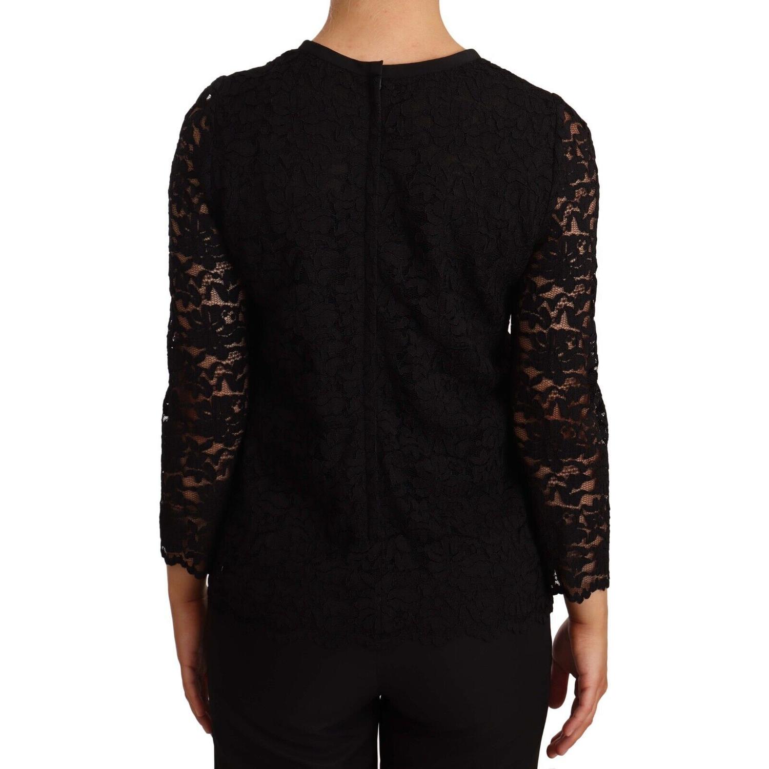 Dolce & Gabbana Black Floral Lace Nylon Blouse Top