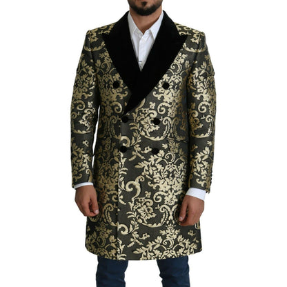 Dolce & Gabbana Black Gold Jacquard Long Coat SICILIA Jacket