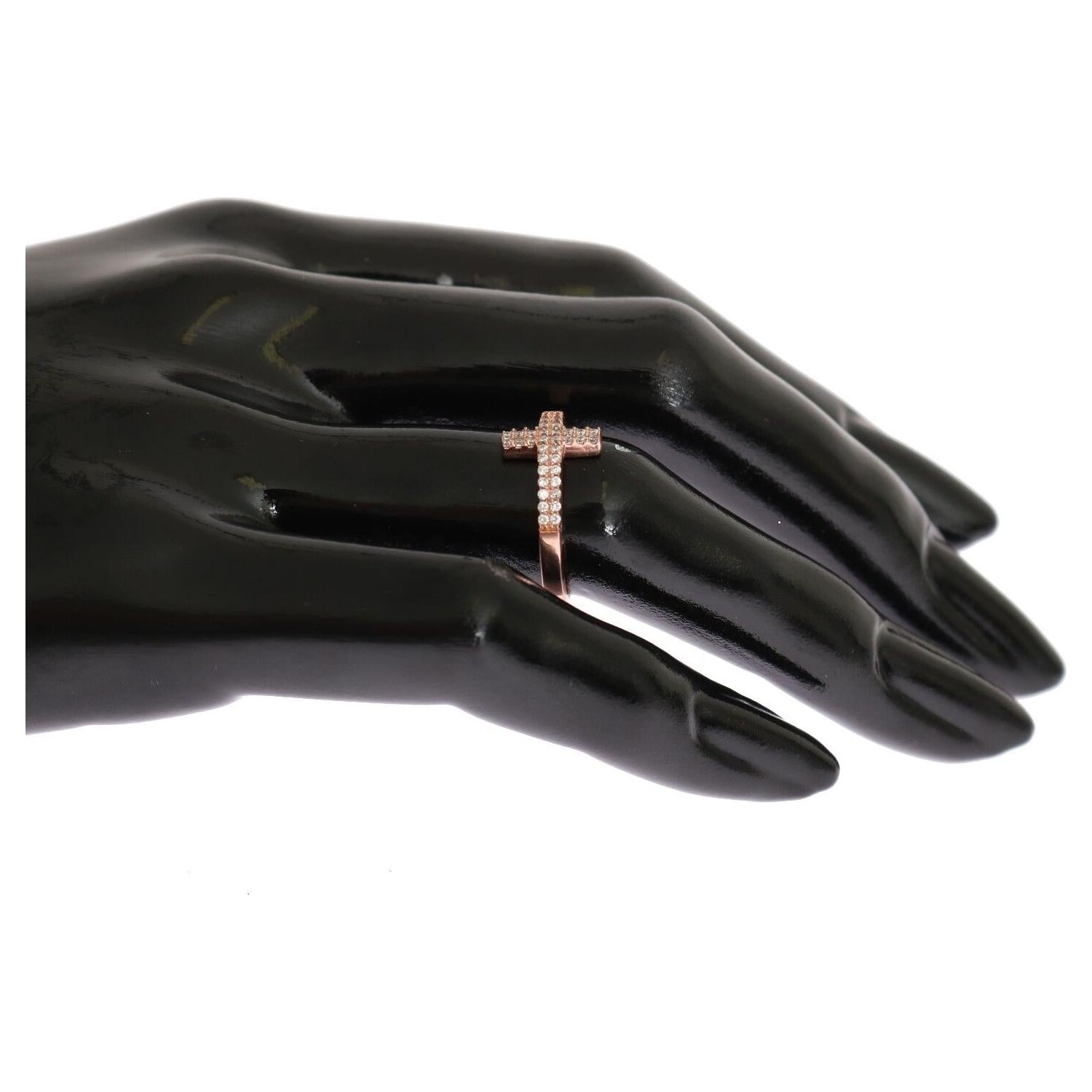 Nialaya Pink Gold 925 Silver Womens Cross CZ Ring