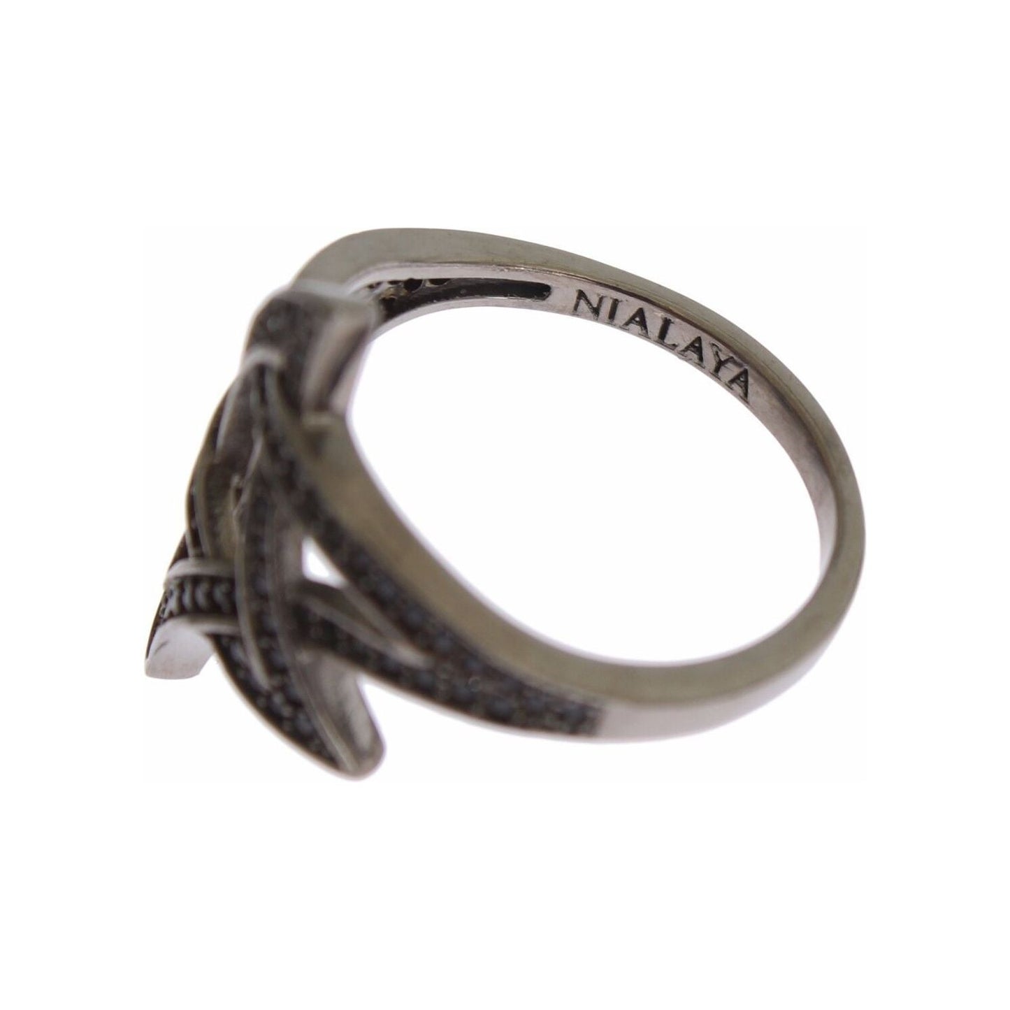 Nialaya Black CZ Rhodium 925 Silver Womens Ring Ring