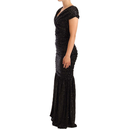 Dolce & Gabbana Black Sequined Open Shoulder Long Gown Dress WOMAN DRESSES