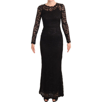 Dolce & Gabbana Black Cotton Lace Mermaid Long Sleeves Dress WOMAN DRESSES