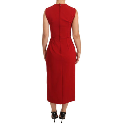 Dolce & Gabbana Red Sweetheart Sleeveless Midi Stretch Dress WOMAN DRESSES