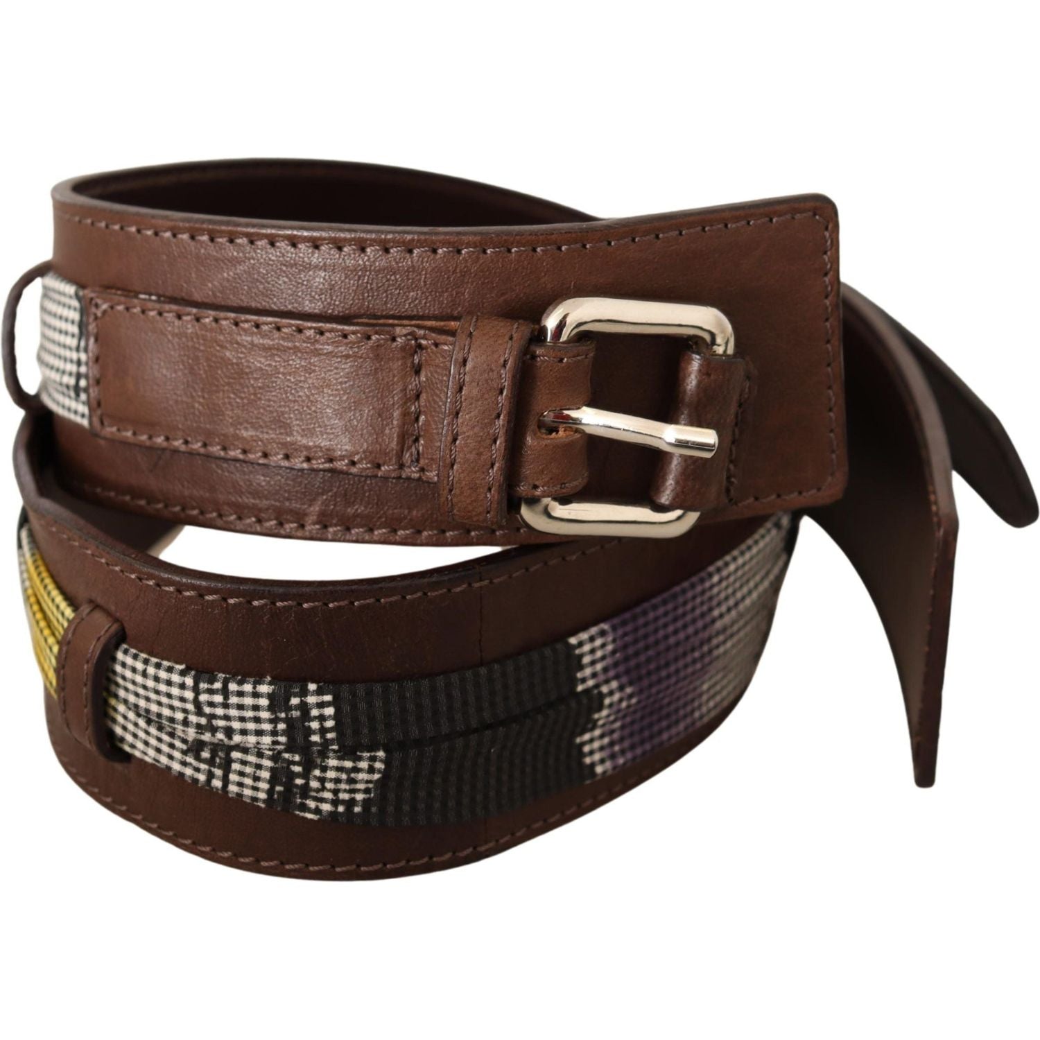 Costume National Brown Leather Silver Buckle Belt