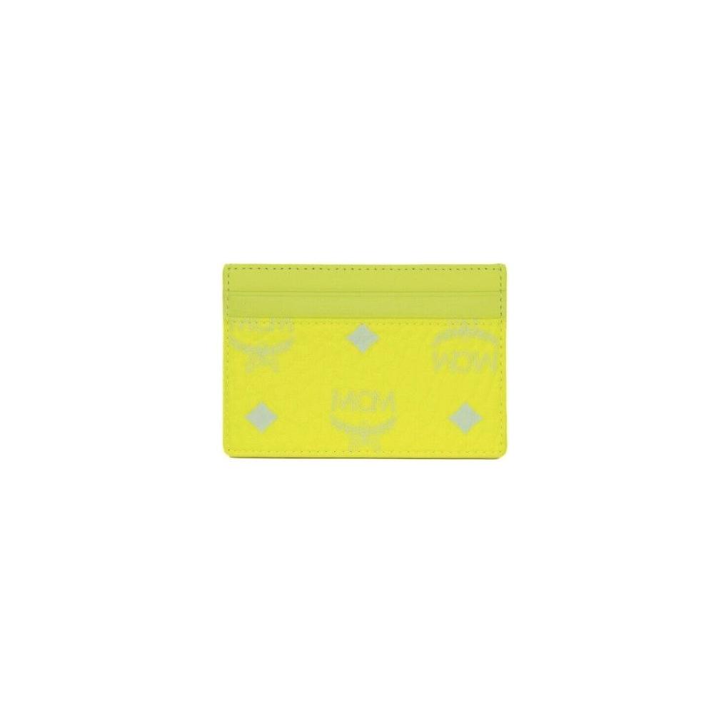 MCM Spectrum Diamond Mini Neon Yellow Visetos Leather Card Case Holder Wallet