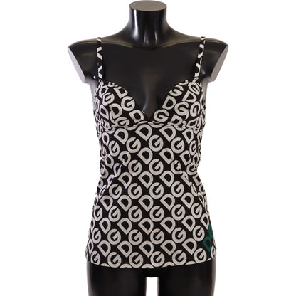 Dolce & Gabbana Black White Logo Print Camisole Top Underwear Dolce & Gabbana