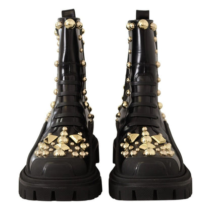 Dolce & Gabbana Black Leather Studded Combat Boots