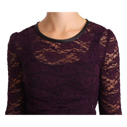 Dolce & Gabbana Purple Lace Long Sleeve Top Blouse Blouse Top