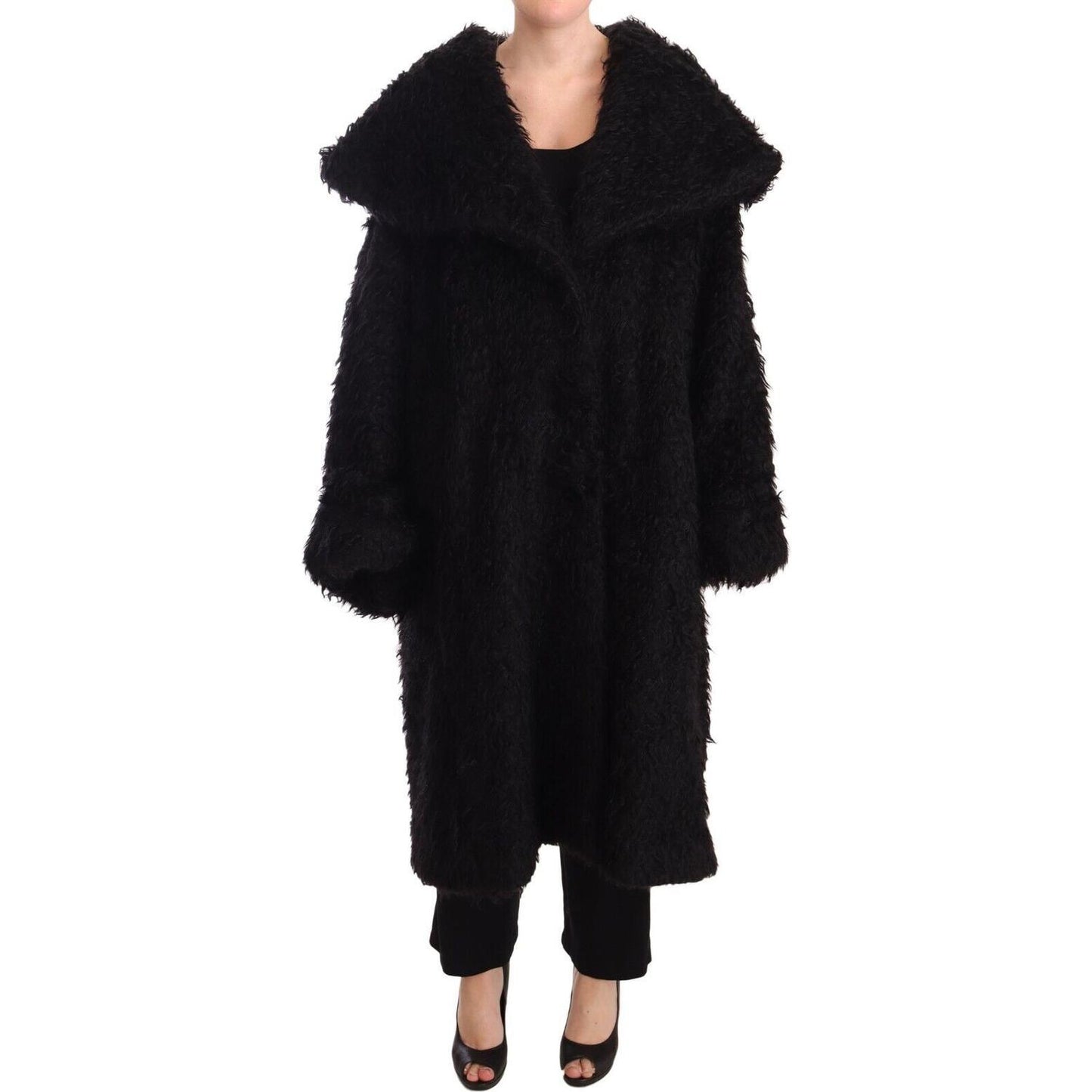 Dolce & Gabbana Black Mohair Fur Cape Trench Coat Jacket