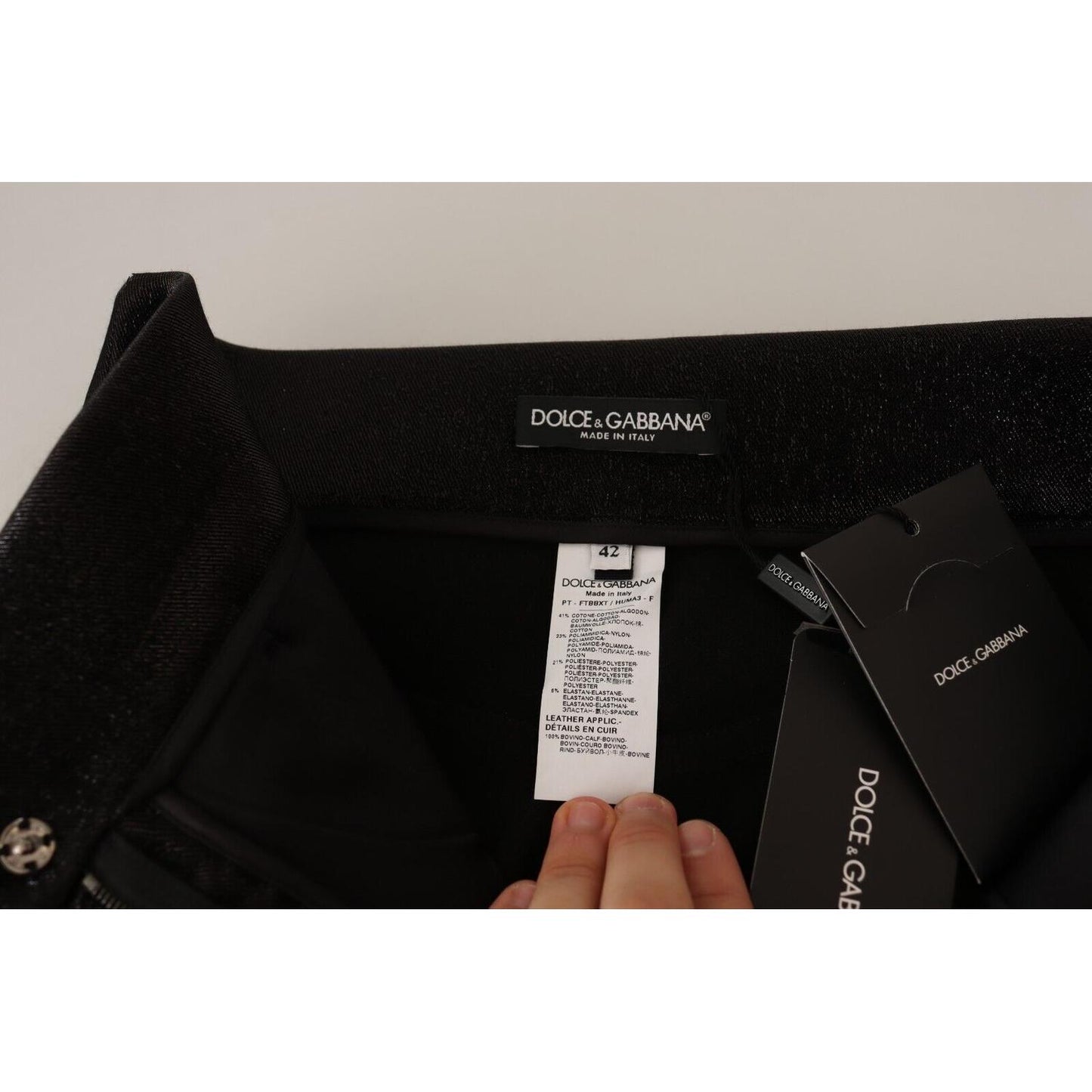 Dolce & Gabbana Black Silver Lurex Thread Cotton Stretch Pants Dolce & Gabbana